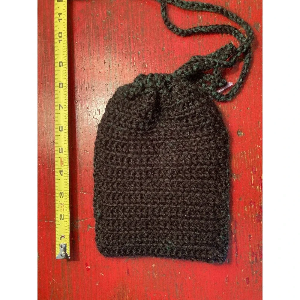 PURPLE CAT CRAFTS Handmade Bag Crocheted Drawstring Pouch Yarn Knitted